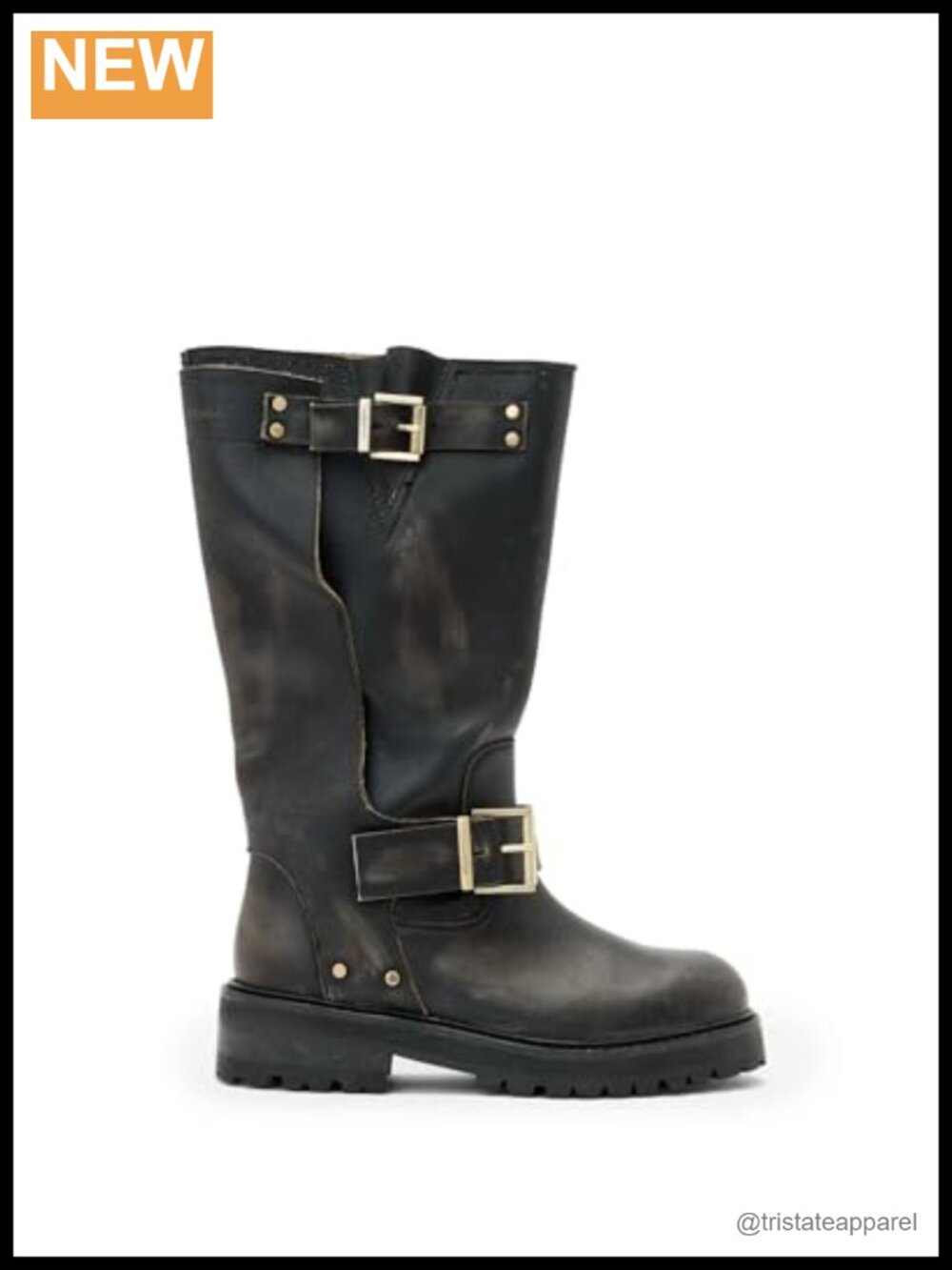 AllSaints Tay Biker Boots Mid-Calf Leather Motorcycle Boots Women's
